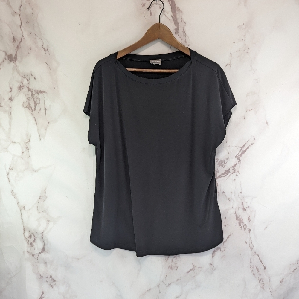 Chicos Shirt Women 3 XL Black Short Sleeve Stretch Travelers Blouse Cap Sleeve